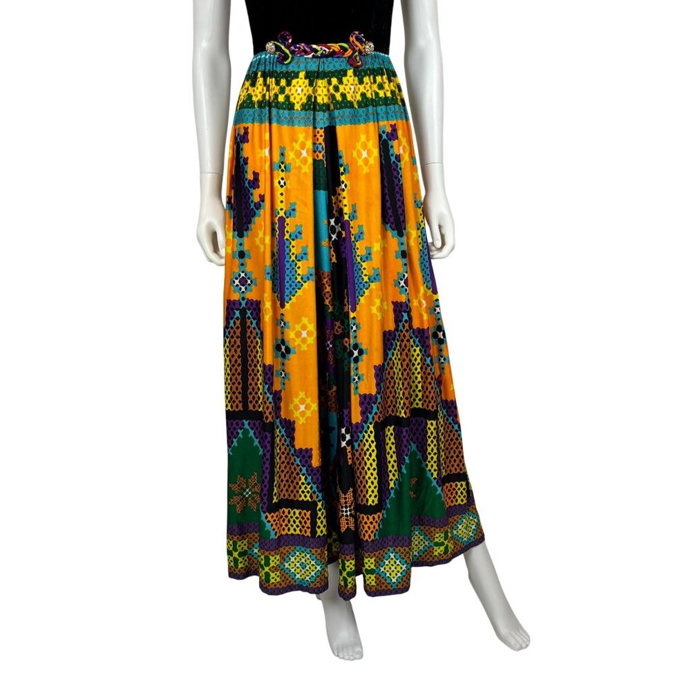 Vintage 60s Jumpsuit Womens XS Multicolored Wide Leg Pants Velvet Hostess Outfit - Picture 6 of 13
